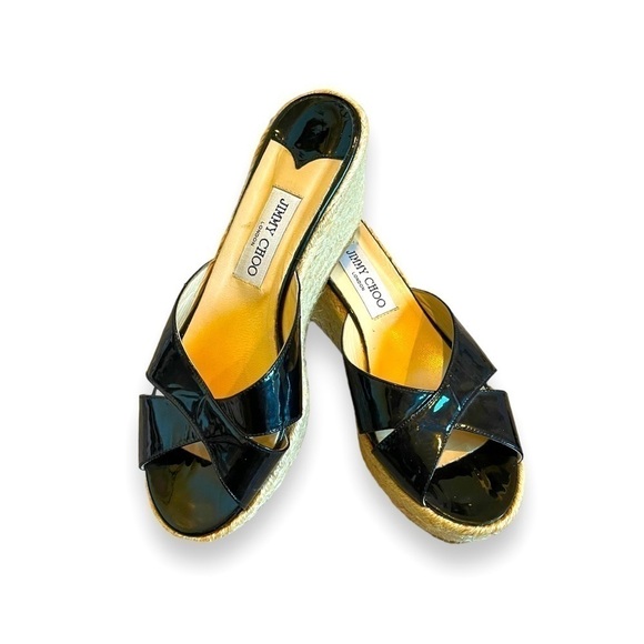 JIMMY CHOO | Black Patent Platform Espadrilles | Size 40 | 9.5 US Women’s - Picture 1 of 9